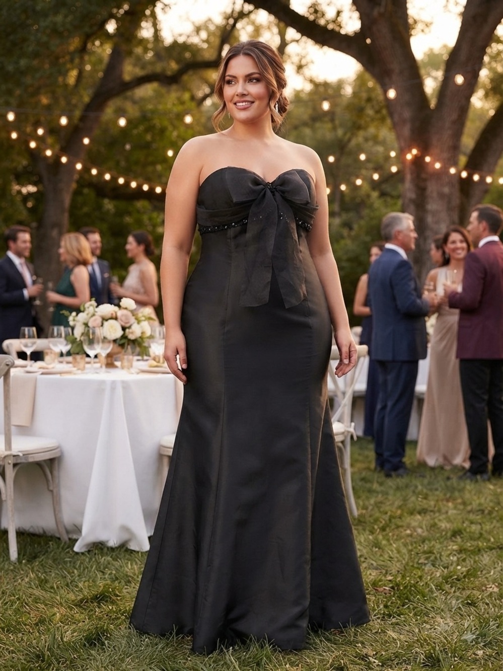 Kirstie Kelly Black Strapless Bow-Accent Maxi Dress